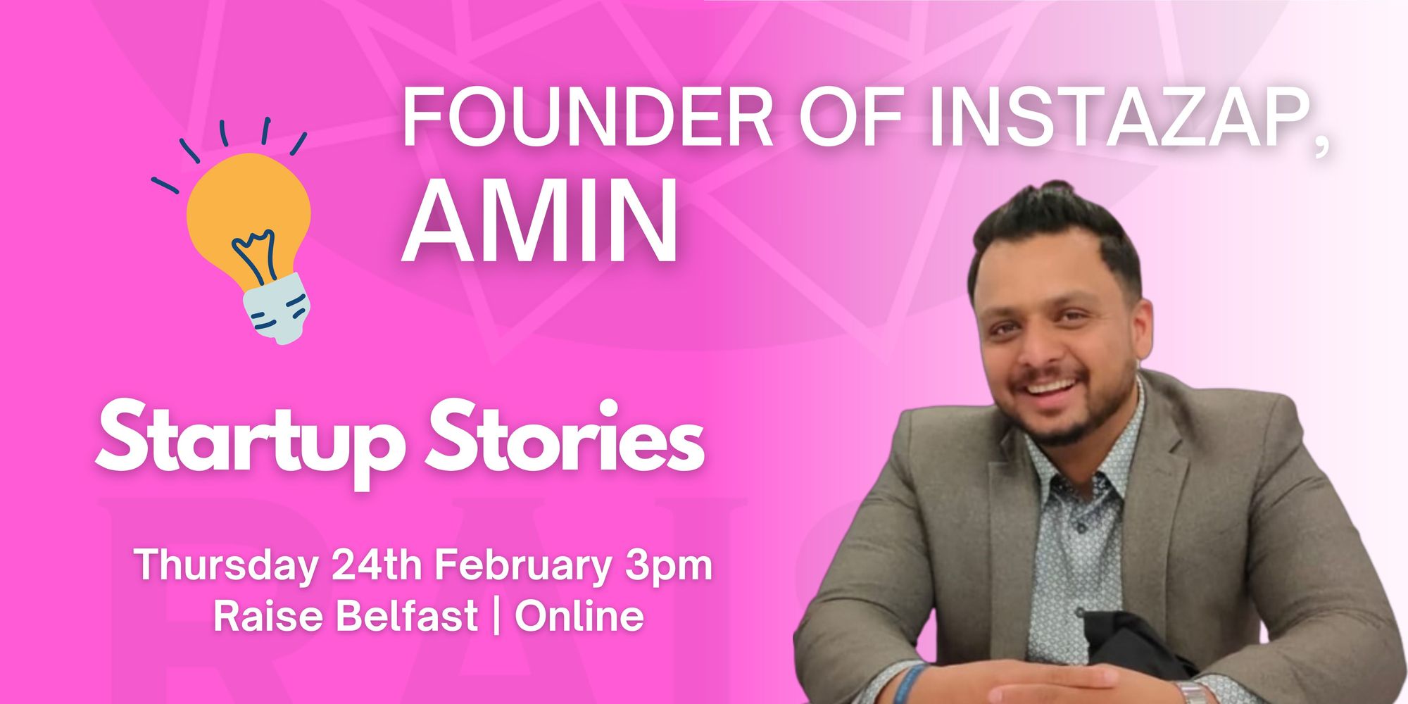 A graphic promoting a Startup Stories talk on 24th February 2023
