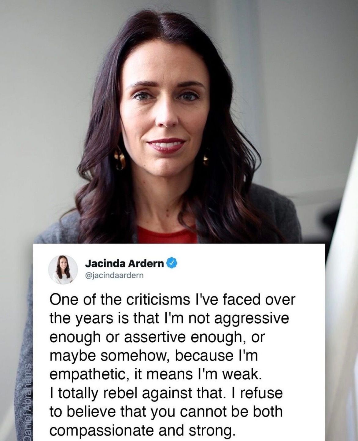Tweet from New Zealand Prime Minister Jacinda Ardern on compassion and strength in leadership